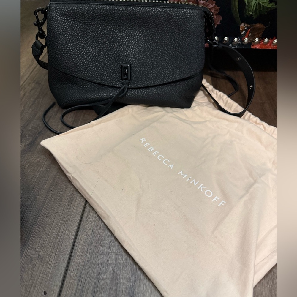 Rebecca Minkoff Black Pebbled Leather Shoulder Bag with Adjustable Strap